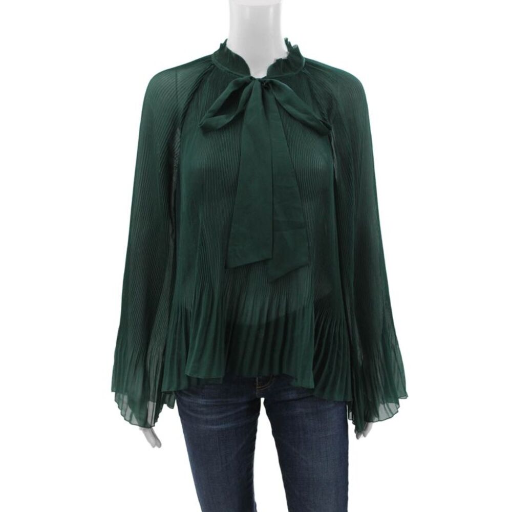 Derek Lam 10 Crosby Women Tunic Blouse Green High Neck Long Sleeve Size 4
